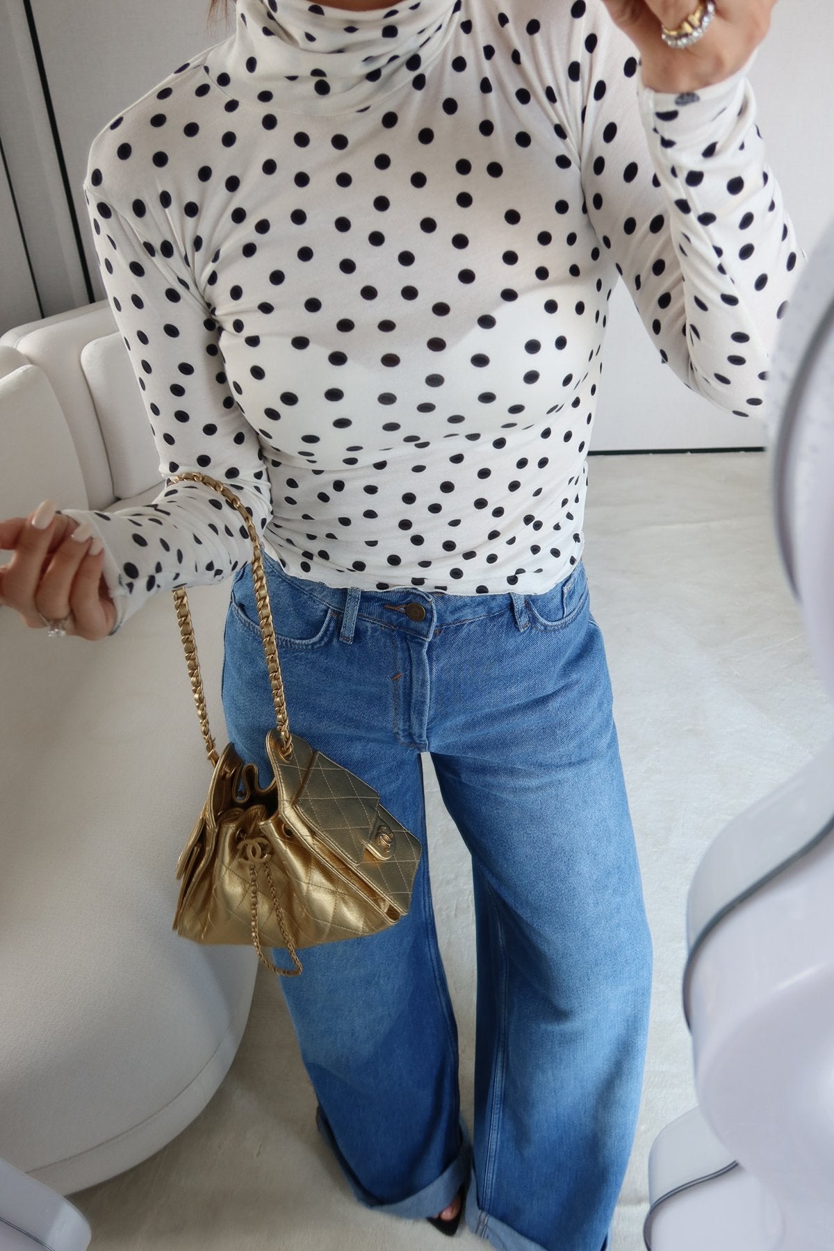 High-Neck Polka Dot cotton Blouse