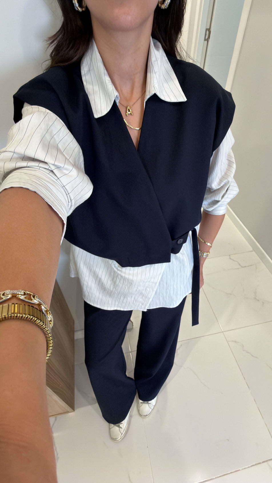 Vest with attached Shirt,waistband straight leg trouser co-ord Set