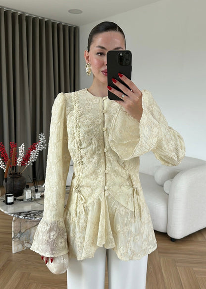 Dolce lace ruffled Shirt Beige