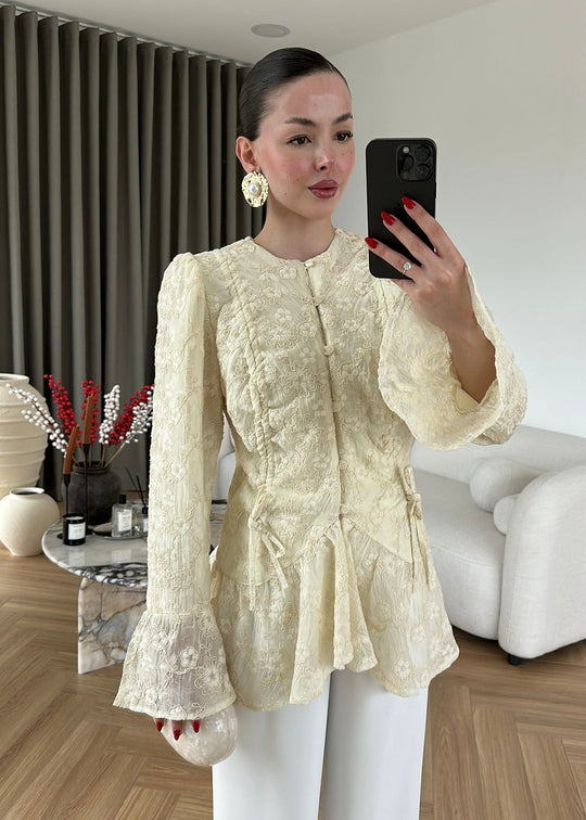 Dolce lace ruffled Shirt Beige