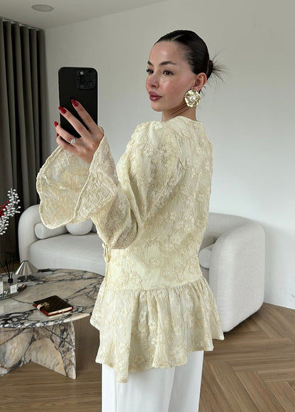 Dolce lace ruffled Shirt Beige