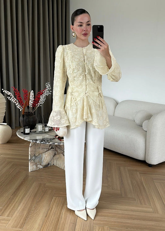 Dolce lace ruffled Shirt Beige