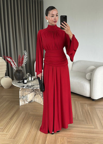 Draped Premium Dress -  RED