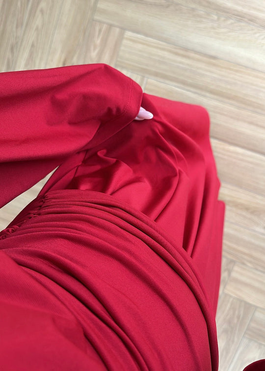Draped Premium Dress -  RED
