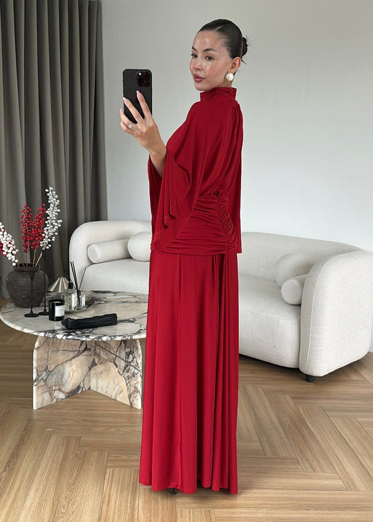 Draped Premium Dress -  RED