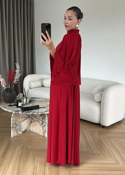 Draped Premium Dress -  RED