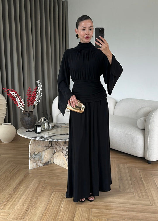 Draped Premium Dress - black