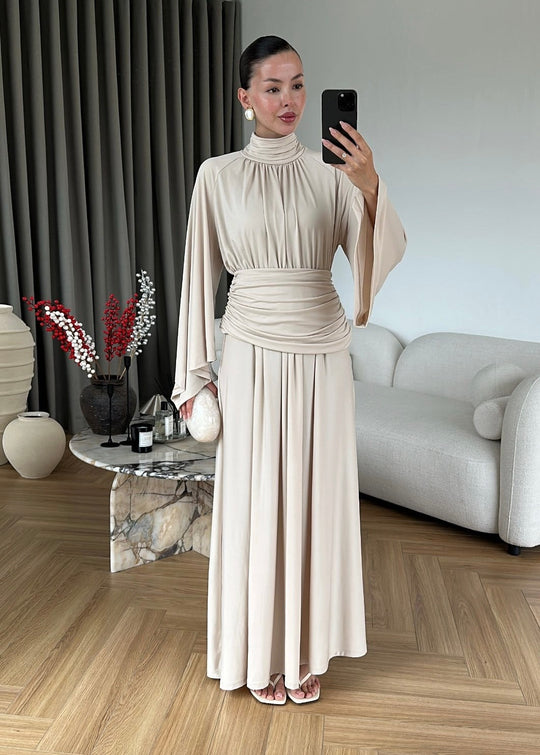 Draped Premium Dress - beige