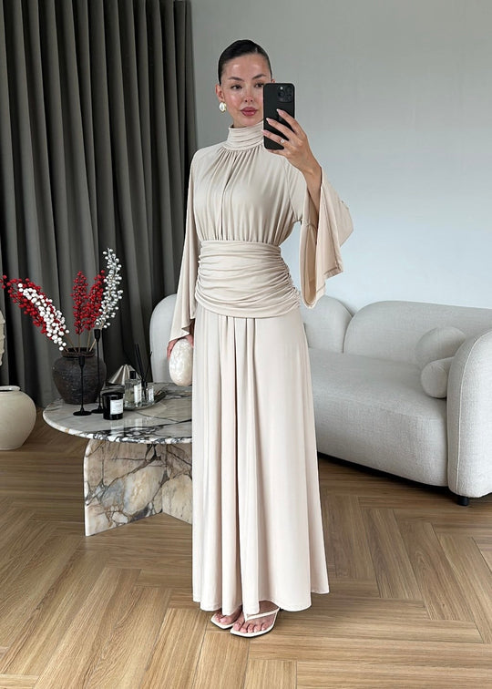 Draped Premium Dress - beige