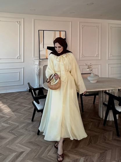 Wide sleeve tie Detail blouse with maxi skirt chiffon set