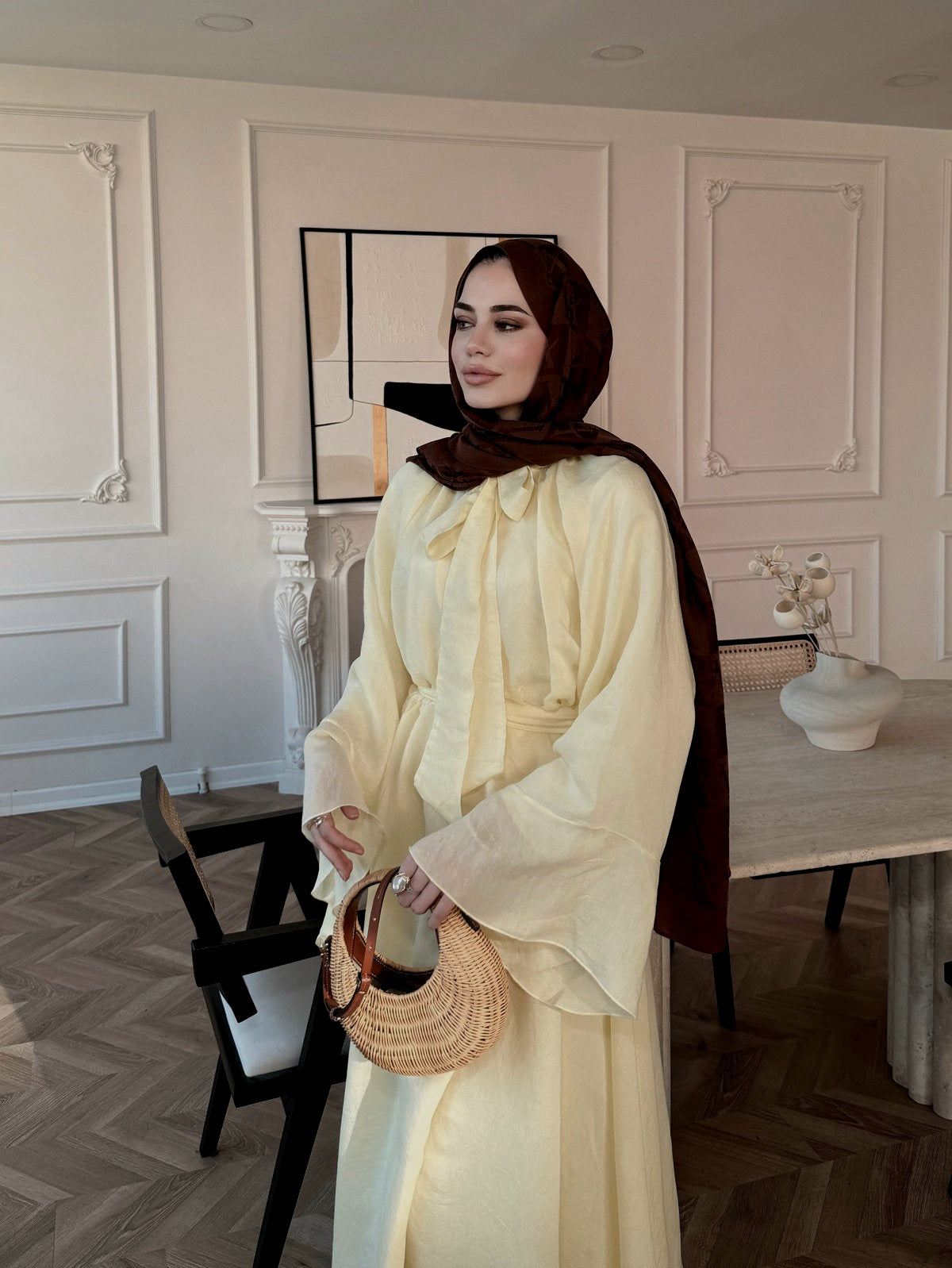 Wide sleeve tie Detail blouse with maxi skirt chiffon set