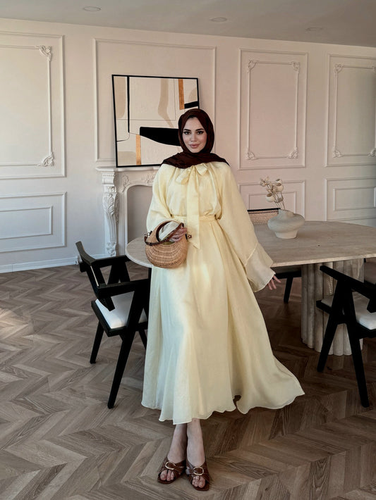 Wide sleeve tie Detail blouse with maxi skirt chiffon set