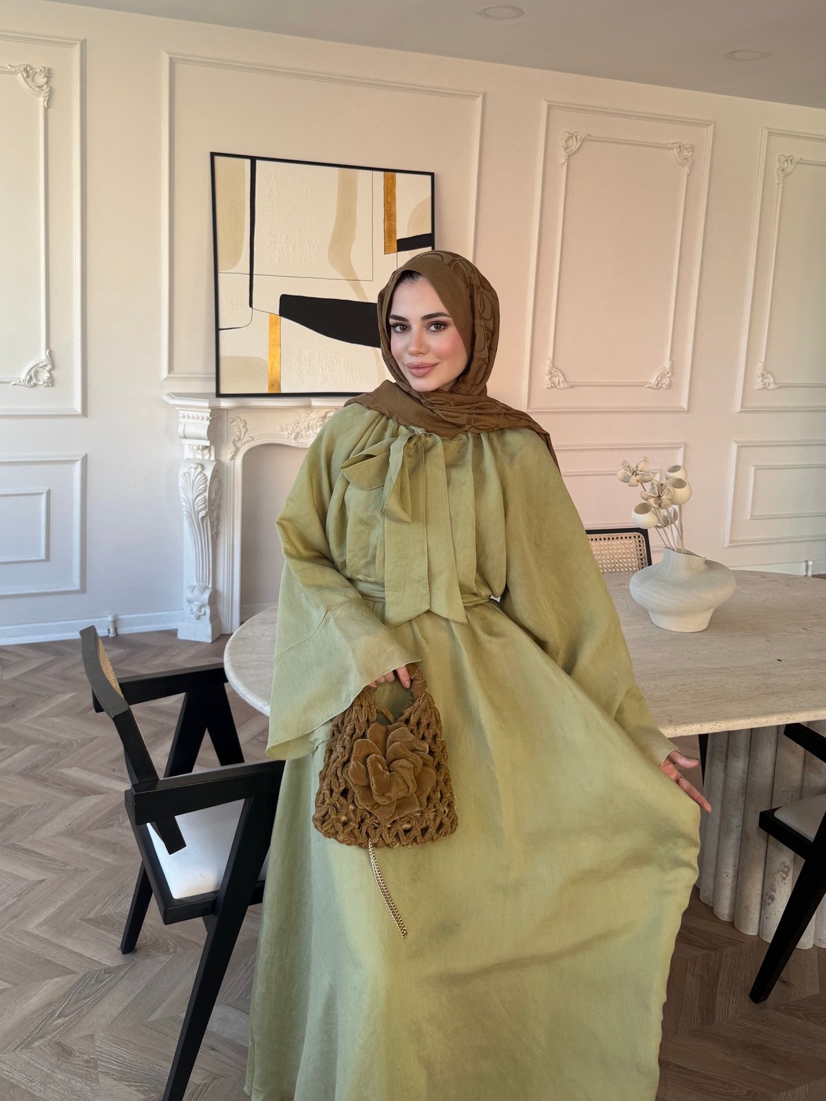 Wide sleeve tie Detail blouse with maxi skirt chiffon set