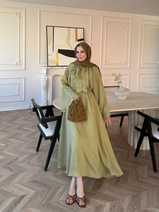 Wide sleeve tie Detail blouse with maxi skirt chiffon set