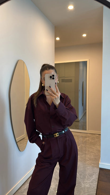 Poplin Oversize shirt with pleated wide leg trouser co-ord set