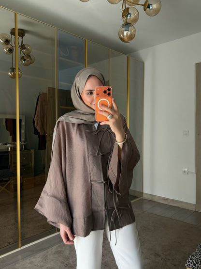 Chinese Buttoned Transparent Shirt - light brown