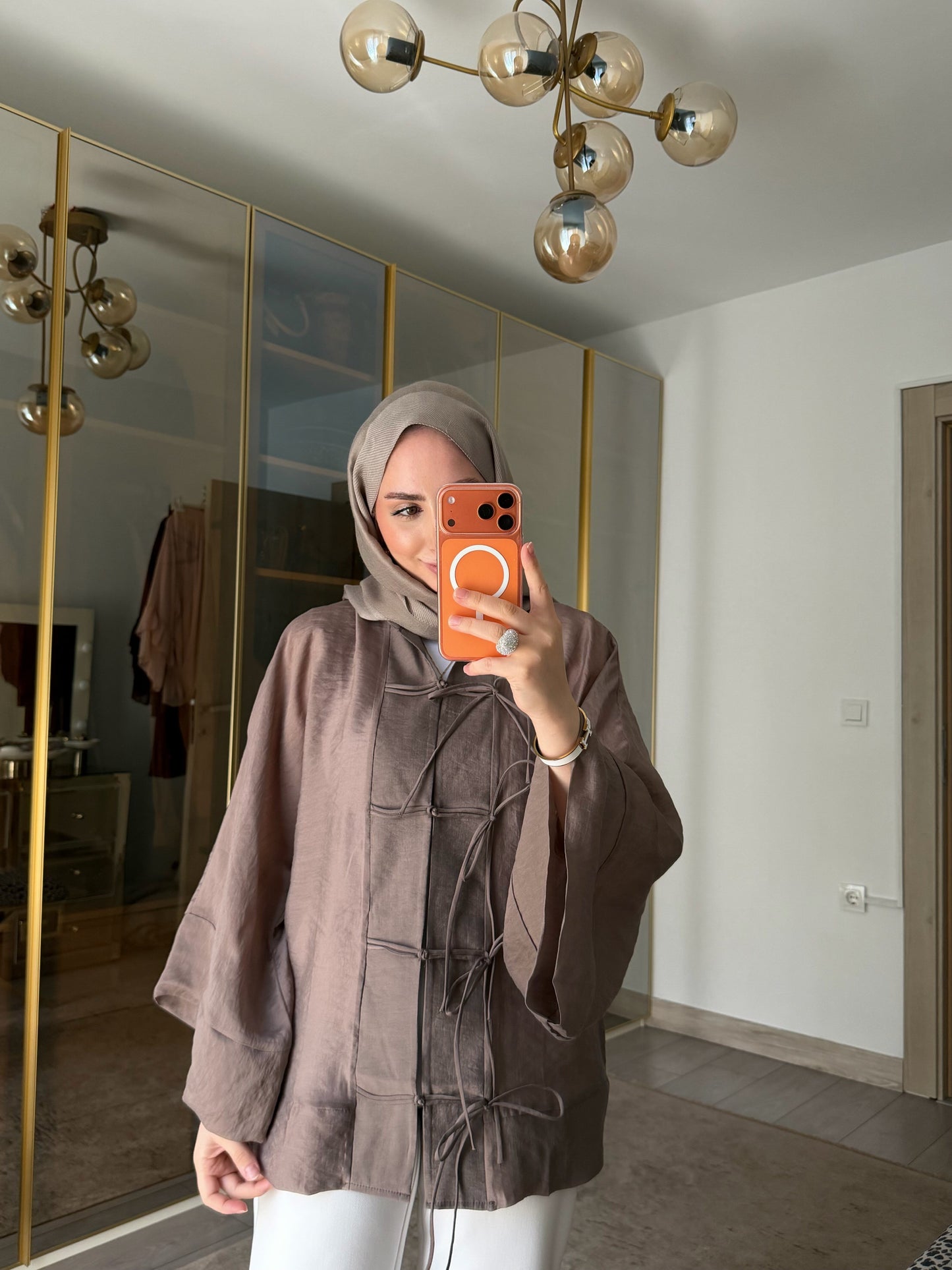 Chinese Buttoned Transparent Shirt - light brown