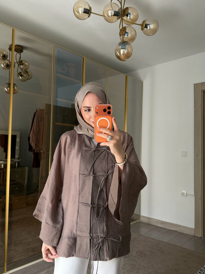 Chinese Buttoned Transparent Shirt - light brown