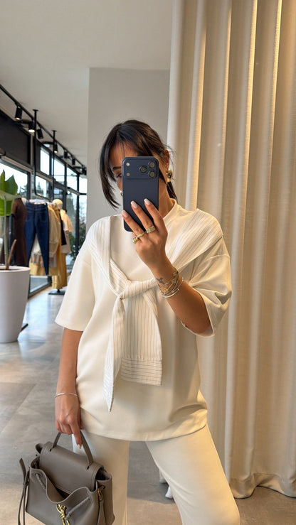 Oysho fabric tracksuit with poplin fabric scarf detail-white