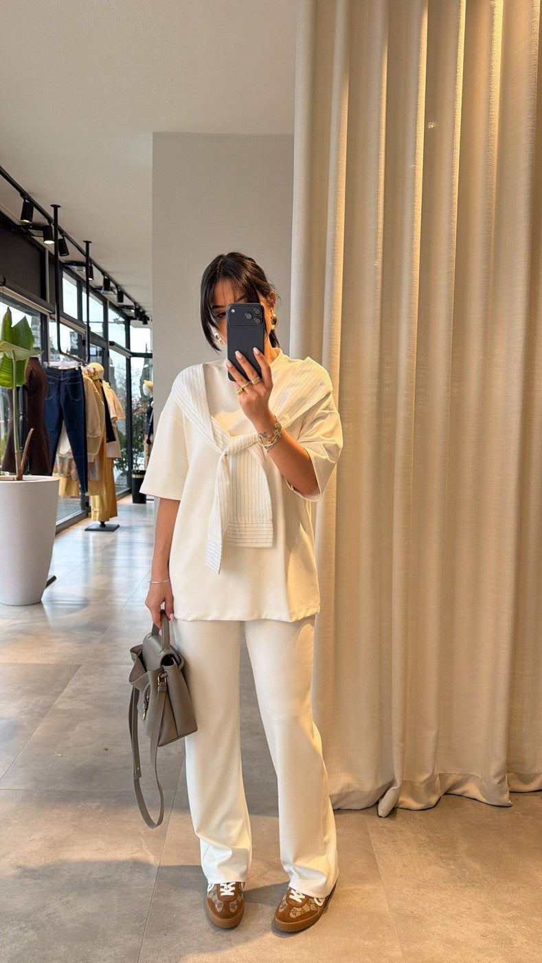 Oysho fabric tracksuit with poplin fabric scarf detail-white