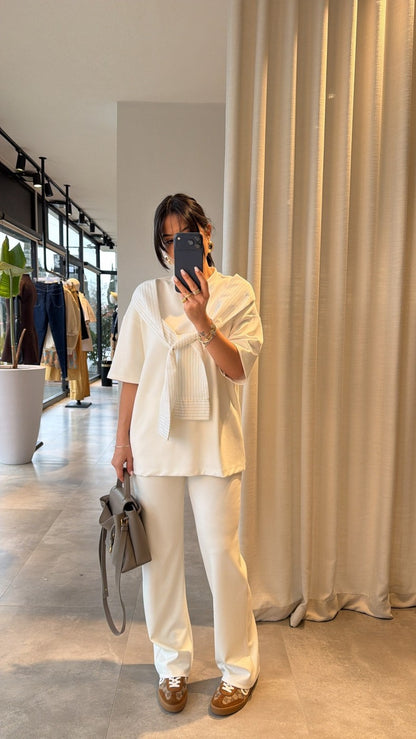 Oysho fabric tracksuit with poplin fabric scarf detail-white