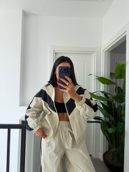 Contrast parachute fabric tracksuit - beige