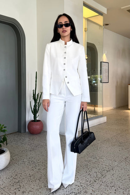 Stand collar silver buttons suit