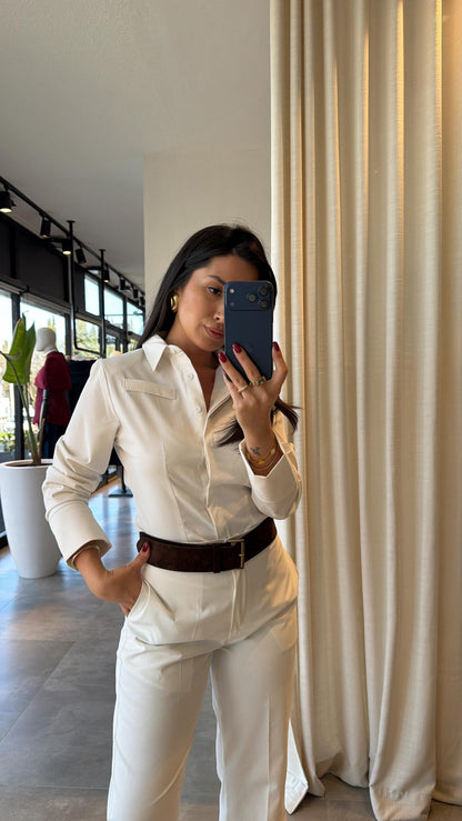 shirt with pleats bootcut trouser co-ord set