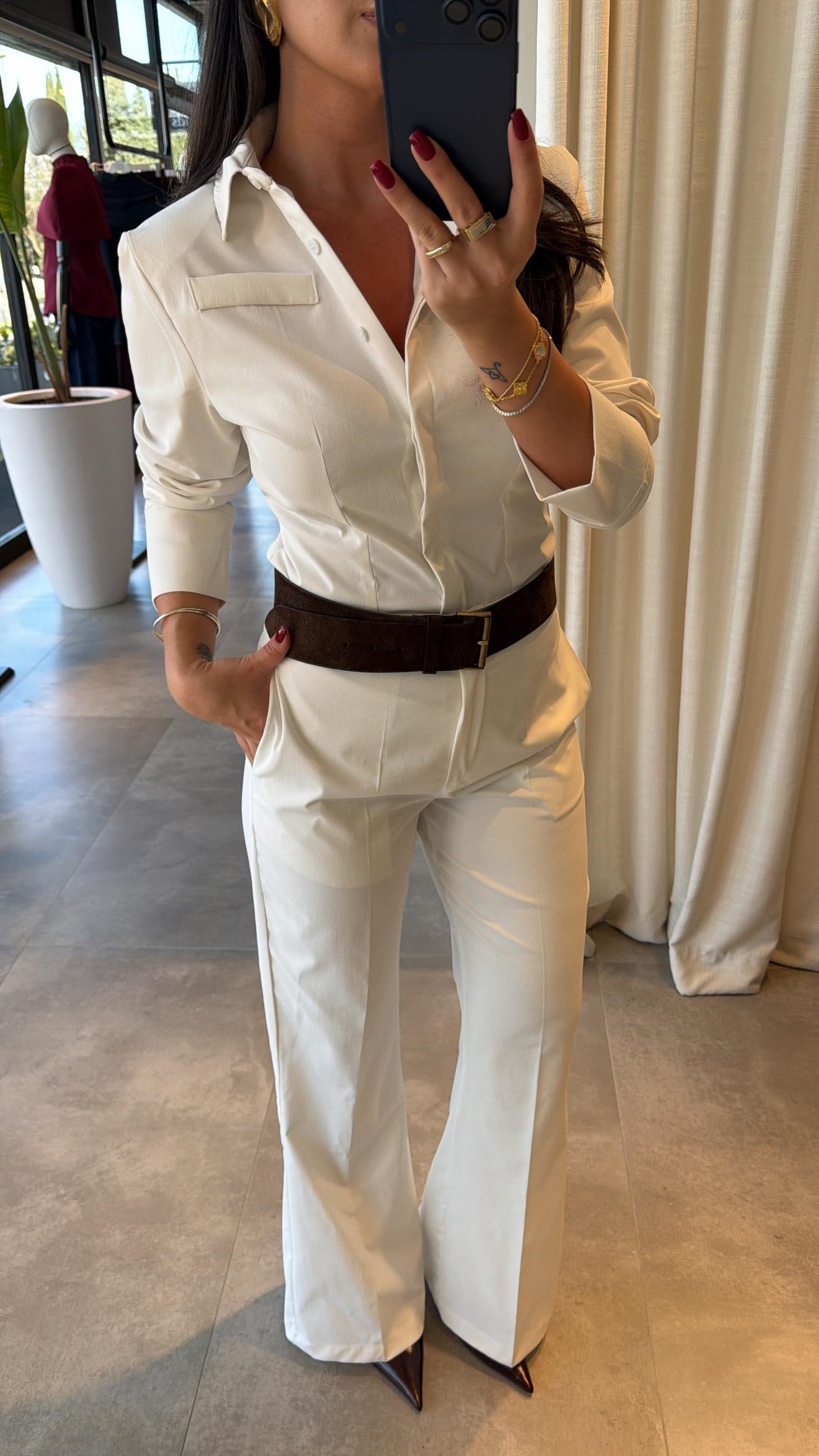 shirt with pleats bootcut trouser co-ord set