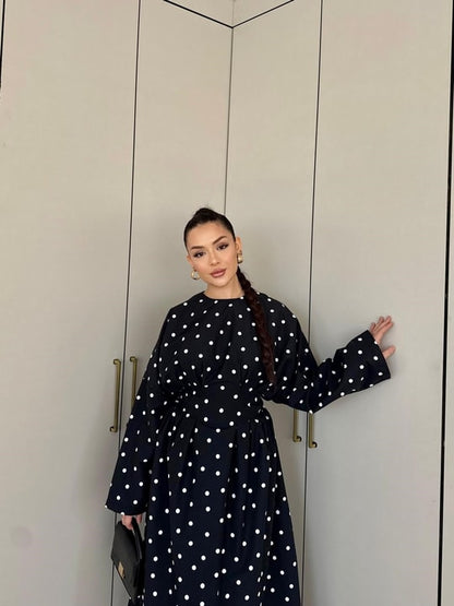 Pol-Esila Polka Dot Dress - Black