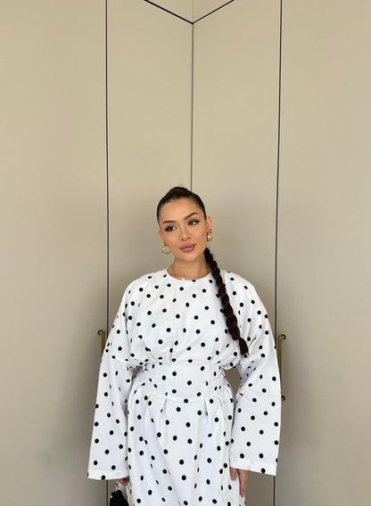 Pol-Esila Polka Dot Dress - white
