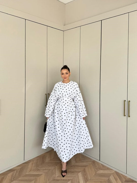 Pol-Esila Polka Dot Dress - white