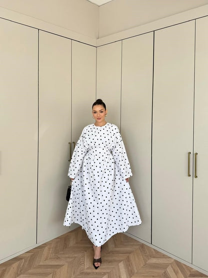 Pol-Esila Polka Dot Dress - white