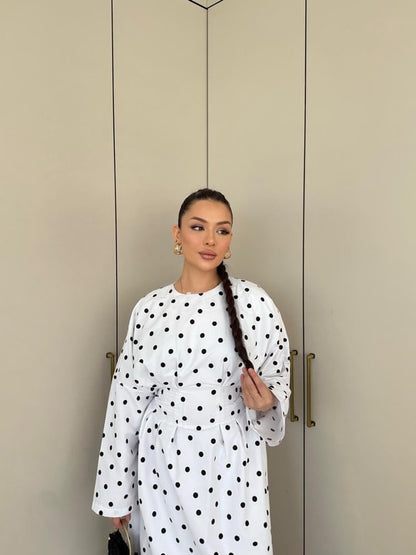 Pol-Esila Polka Dot Dress - white