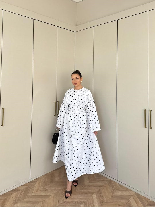 Pol-Esila Polka Dot Dress - white