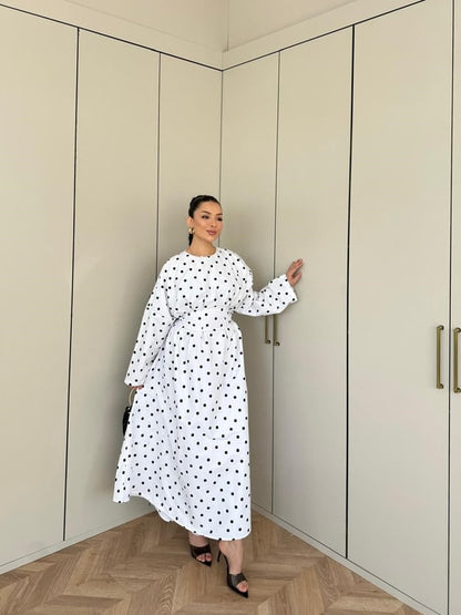 Pol-Esila Polka Dot Dress - white