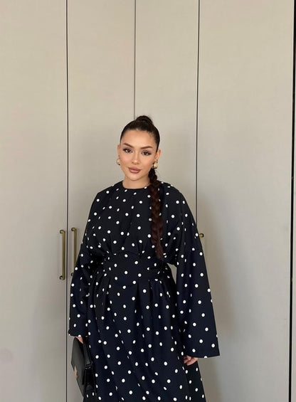 Pol-Esila Polka Dot Dress - Black