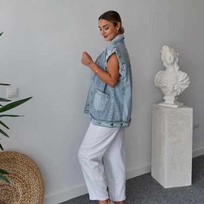 Jeans vest with snaps details