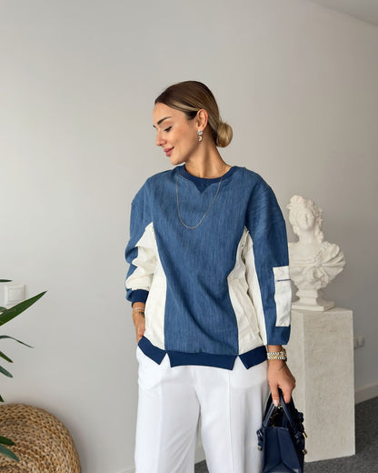 Jeans sweatshirt with waterproof details