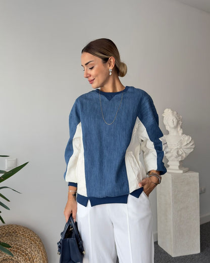 Jeans sweatshirt with waterproof details