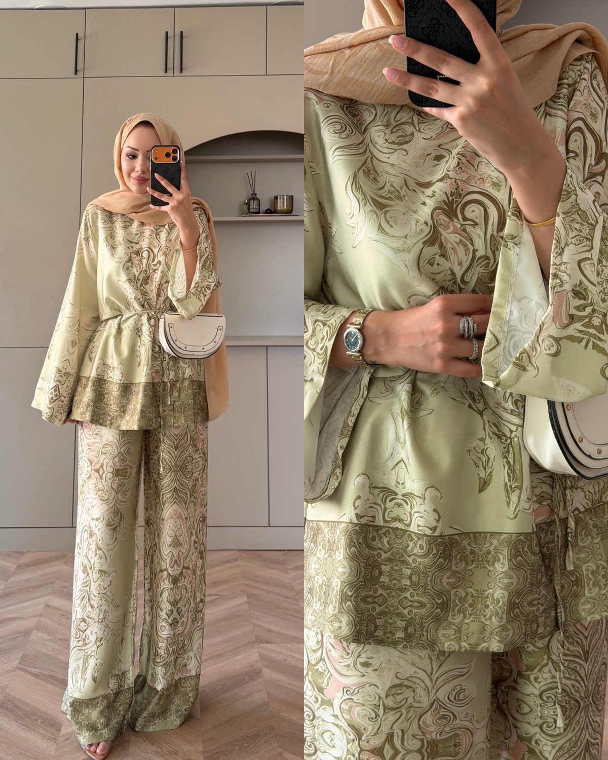 Printed satin set