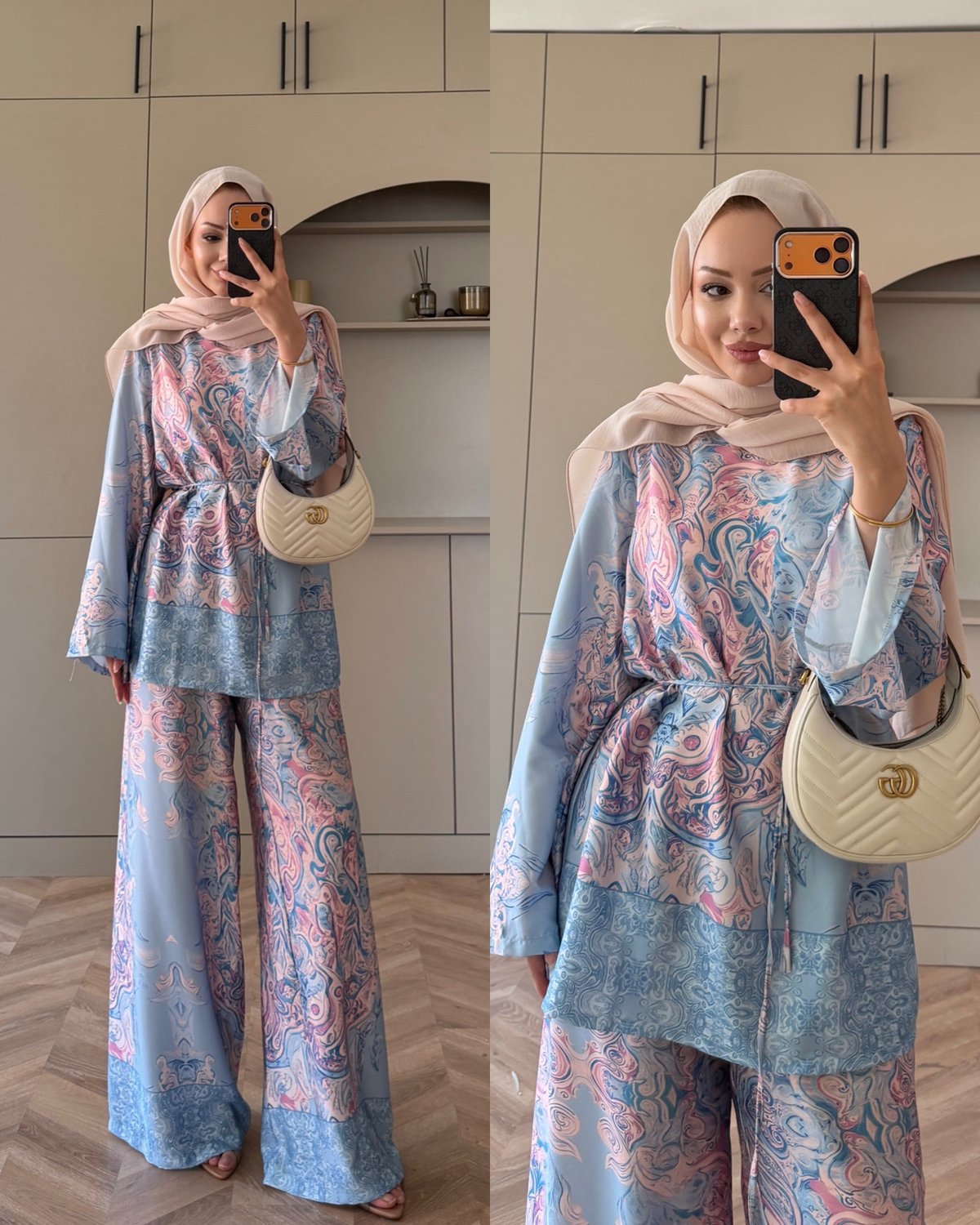 Printed satin set
