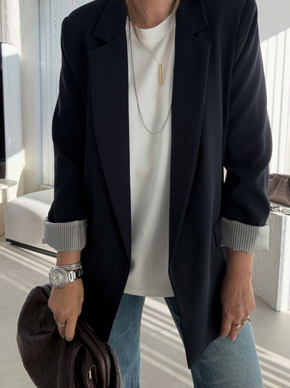 Oversized blazer with striped lining-black