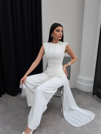 Tulle Detail, Asymmetrical Cut, white Set