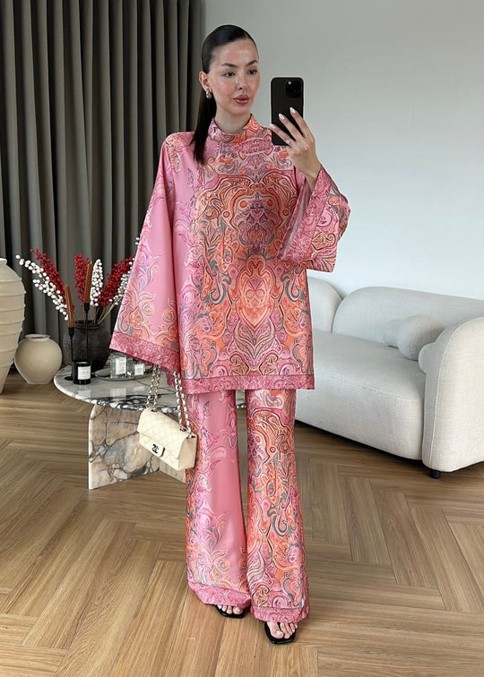 Blush Paisley Satin Co-Ord Set