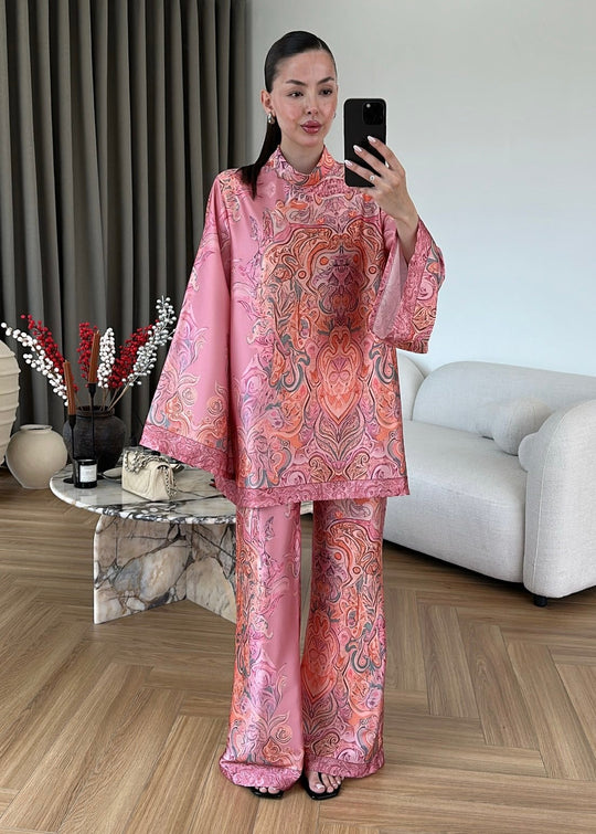 Blush Paisley Satin Co-Ord Set
