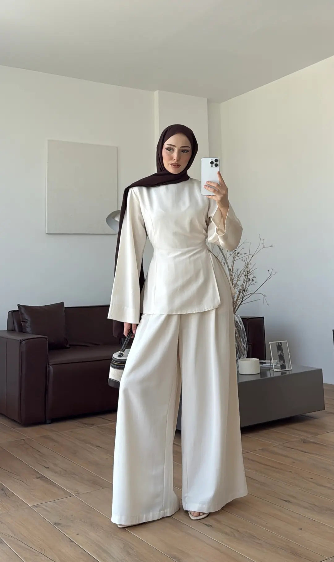 Vera Slit Detail Linen Set - beige