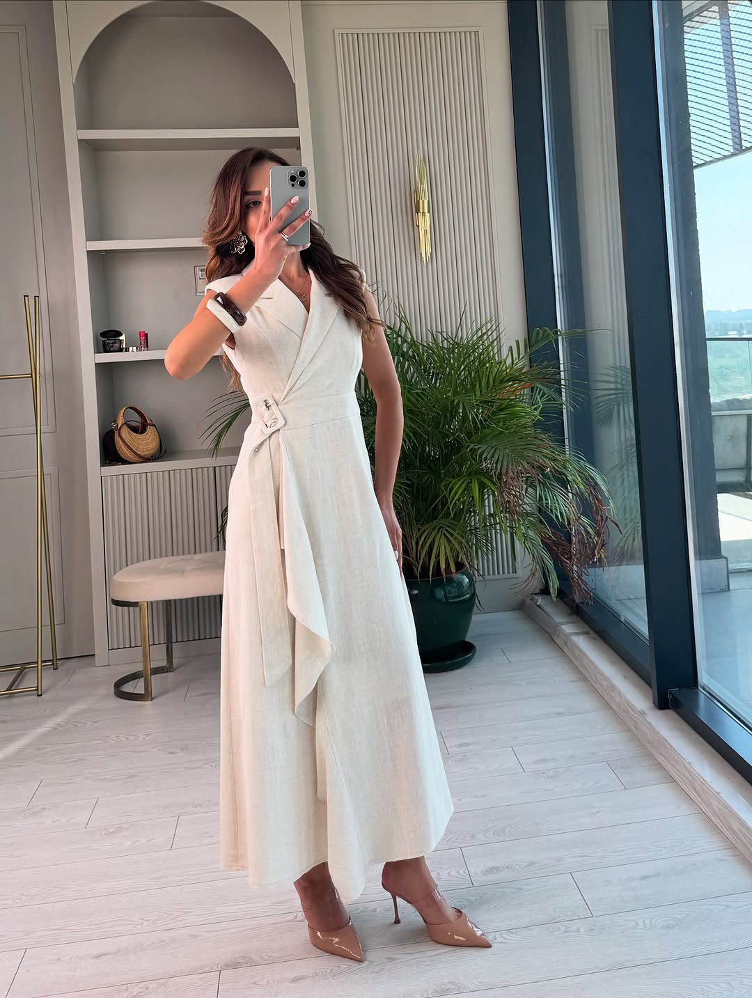 Linen belted dress