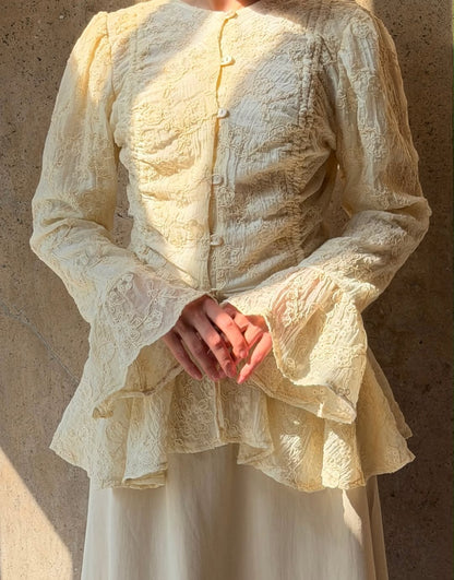 Dolce lace ruffled Shirt Beige