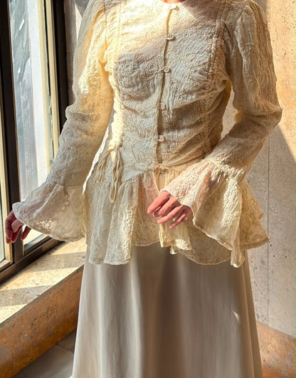 Dolce lace ruffled Shirt Beige